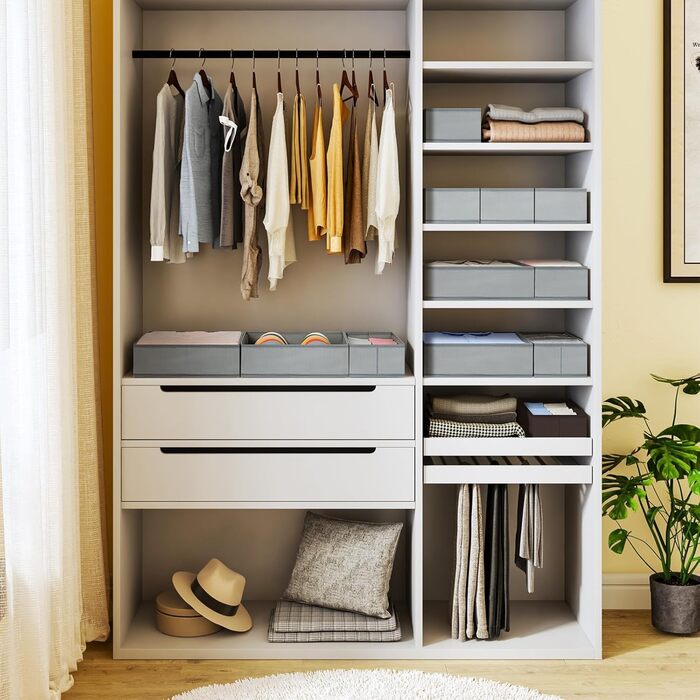 Drawer Organizer - Foldable Underwear Organizer Storage Box Fabric 16 Pieces Closet Organizer for Clothes, Socks (15 Pieces, Gray)