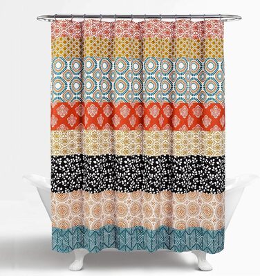 Шторка для душу Lush Decor Bohemian-Streifen, 183x183 см, блакитно-помаранчевий, бохо-стиль