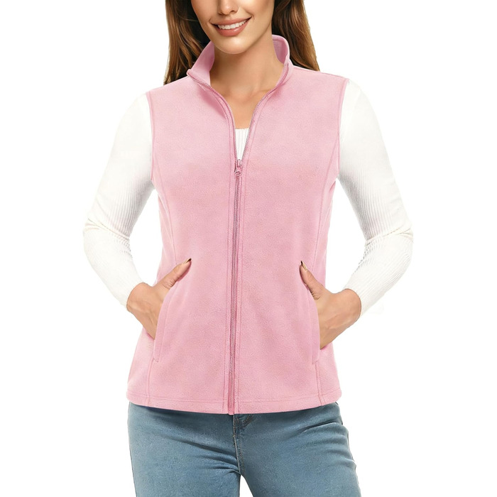 TACVASEN жіноча флісова жилетка Outdoor, тепла жилетка з капюшоном та кишенями на блискавці, спортивна жилетка для жінок (XXL, Рожевий)