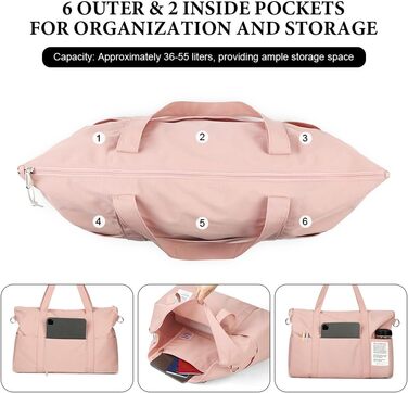 Спортивна сумка Flintronic для жінок, дорожня сумка-мішок, сумка на вихідні з чохлом для візка, водонепроникна, сумка для тренажерного залу, дорожня сумка, ручна поклажа для спорту, подорожей, літака (Рожева)