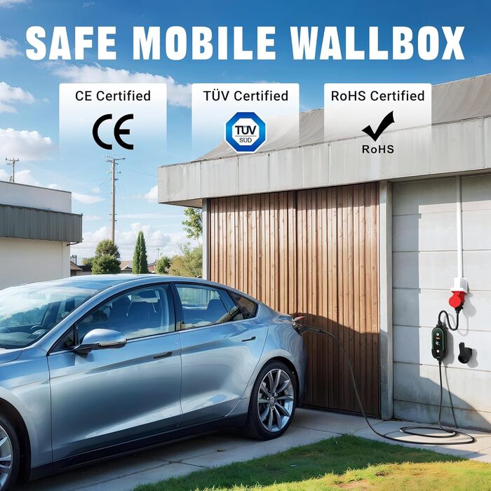 Переносний зарядний пристрій для електромобіля Tera Mobile Wallbox Typ-2 11 кВт, 3 фази, 6-16A, кабель CEE 5 pin 7,5м, регульована потужність, тримач для зарядки