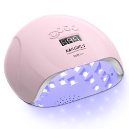 LED UV лампа для нігтів NAILGIRLS 150W з таймером, датчиком та LCD дисплеєм. Підходить для гель-лаку, пальців та нігтів. Рожевий колір.