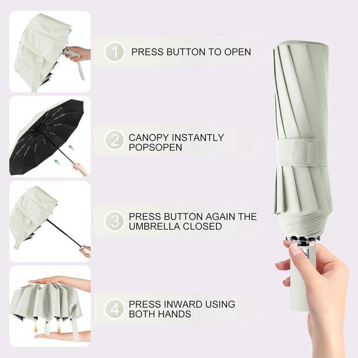 Зонт LAMA Klappschirm: Стійкий до вітру, автоматичний, 105 см, 12 спиць, анти-UV, для гольфу, Bergahornbeige