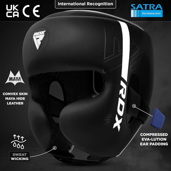 RDX Headgear for Kickboxing, Combat Sports, MMA Training - Maya Hide Leather Sparring Headguard, Boxing Helmet, Krav Maga, Muay Thai, Karate & Taekwondo Headgear - Multi-Impact White M