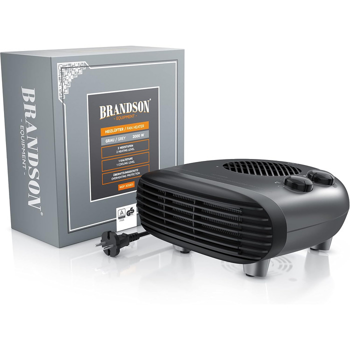 Електричний обігрівач Brandson Heizlüfter 2000W з термостатом, 3 режими потужності, енергоефективний та тихий, захист від перегріву (Cool Grey)