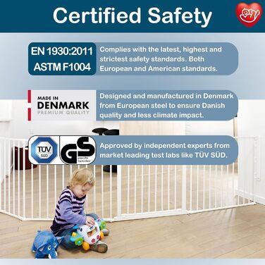 BabyDan Flex XXL – захисне бар'єр для каміну та сходів, перегородка для кімнати, білий, 90-350 см, Данія