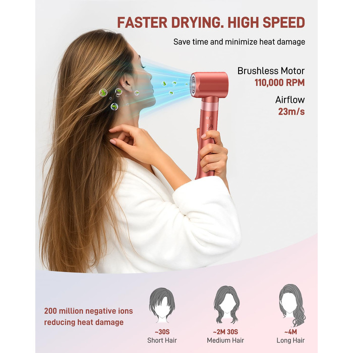 HITTIONA Airstyler 5 в 1: фен, плойка для локонів Auto-Wrap, іонізація, швидка сушка, захист від тепла, для створення локонів та шовковистого волосся, з чохлом, колір - полуниця