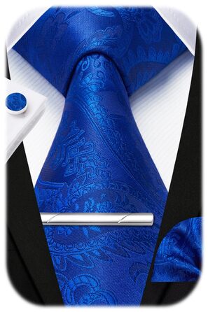 Чоловічий краватка та хустинка Enlision: Комплект з затискачем для краватки та запонками, королівський синій колір