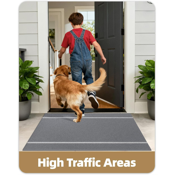 Килимок для дому та вулиці 43.5 x 75 см, сірий. Не слизький, стійкий до погодних умов, легко миється. Підходить для входу, собак, саду.