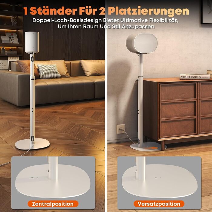 Регульовані підлогові стійки для акустики Sonos Era 100 та Era 300. Висота 74-99 см, міцна база, максимальне навантаження 5 кг (білий)