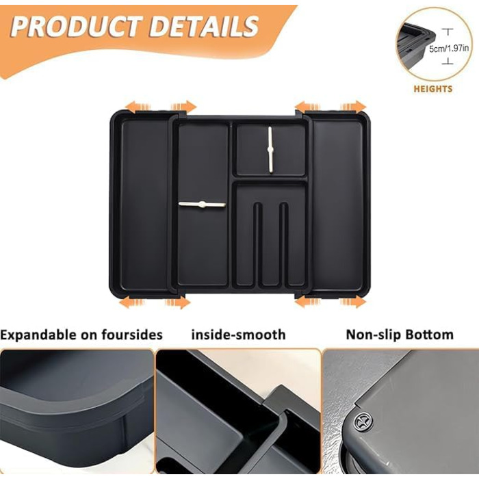 Органайзер для столових приборів ZHUlYIWIN в шухляду, розсувний, з тримачами для ножів, білий