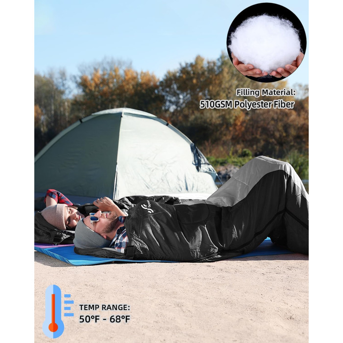 Сплячий мішок Outdoor Sportneer для дорослих та дітей - легкий спальний мішок для кемпінгу, походів та рюкзакових подорожей 220x75 см, чорний+сірий