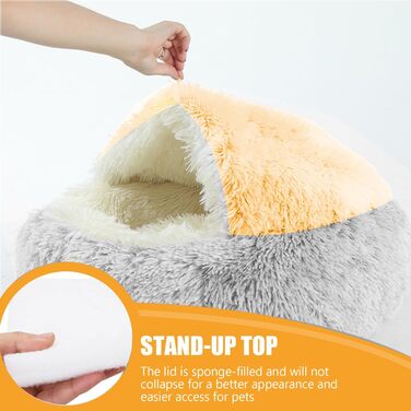 Comforting Cat Bed, Small Dog Bed, Warm Cozy Soft Plush Winter Bed for Cat Caves, Non-Slip Bottom, Machine Washable, Sofa Bed for Puppies/Small Medium Cats (Plush Blanket Grey 50 cm)