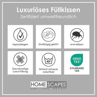 Homescapes Pillow Pair, 2 medium-firm feather pillows 48 x 74 cm set, natural sleeping pillow with 100% duck feather filling, Responsible Down Standard and Oeko-Tex certified pillow