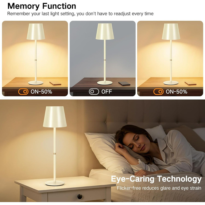 LED-лампа настільна бездротова OUTON, 2 шт. - сенсорне керування, 3 режими, USB-C зарядка, IP54, 30 годин, для дому/саду, чорний/бежевий