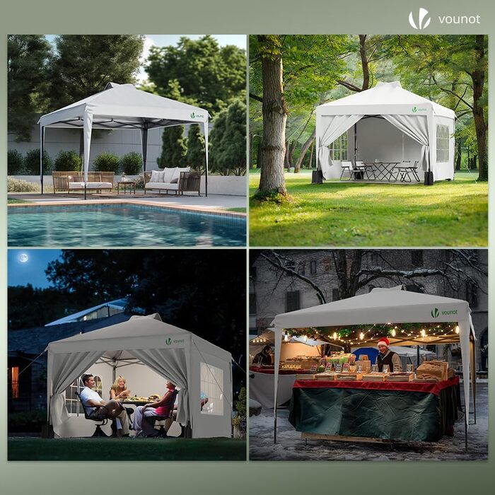 VOUNOT® 3x3m (approx. 10x10ft) Gazebo, Waterproof, Stable, Winter-Proof, Pop-Up Folding Gazebo with 4 Side Walls and 3 Sandbags, Foldable Party Tent, Garden Tent, Garden Gazebo incl. Bag, Green (pop up gazebo white)