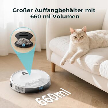 Робот-пилосос E2 з картографією, 10000 Па, 200 хв роботи, 660 мл, керування через додаток, голосовий помічник та пульт, для видалення шерсті та пилу