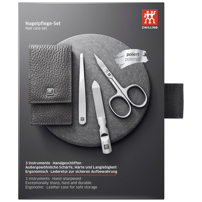 Zwilling Classic Inox: Набір з 3 предметів у шкіряному етикеті (шкіра, антрацит, ножиці для нігтів)