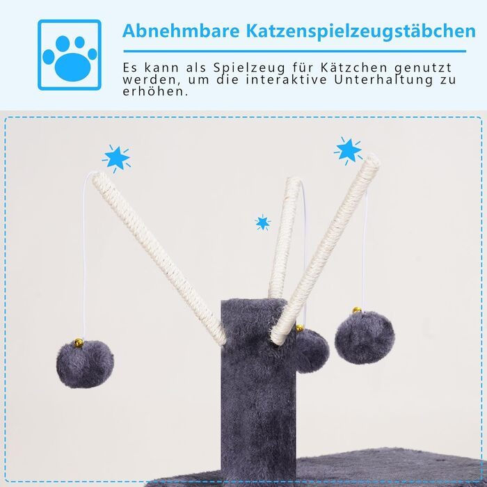Дім-кіт для котів Hey-Brother Kratzbaum з платформою-ліжком, іграшкою-м'ячиком, печерою, гамаком та сизалевим шматком для дряпання (154 см, сірий)