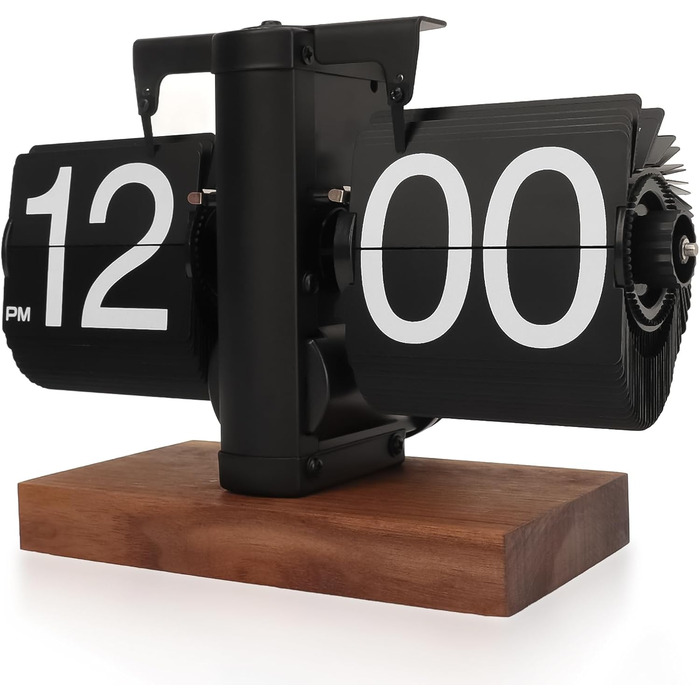 Yusat Retro-Flip Clock, Vintage Table Clock, digital, automatic flipping, battery-powered, mechanical desk clock, black, ideal for home, office, room decoration (Battery