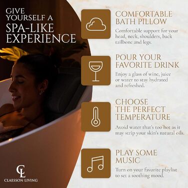 Подушка для ванни для всього тіла 125x43см, килимок для ванни з підголовником, підтримка шиї, спини та ніг. З мішком для прання та сумкою для подорожей, гачками для швидкого сушіння. Чорний колір.