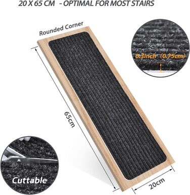 Набір килимків на сходи MBIGM, 15 шт., 20x65 см, самоклеючі, чорні. Безпечні килимки на сходи для дітей, літніх людей та домашніх тварин