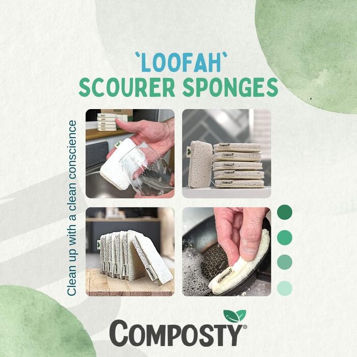 Compostable Luffa Sponges, award-winning, eco-friendly, kitchen sponge, scratch-resistant pot cleaner, compostable and plastic-free, cellulose dish sponge, biodegradable household cleaning pads