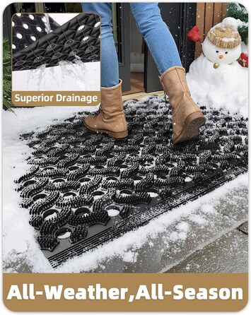 Килимок для порогу COLOR&GEOMETRY Null Geruch TPE, Heavy Duty, 43x75 см, чорний. Екологічний, не потребує обслуговування, антиковзаюча, для дому, тераси, гаража.