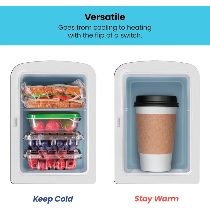 Chefman Iceman Mini Fridge - Portable 4L Cooler & Warmer - White - Cosmetic & Snack Refrigerator with AC/DC Power