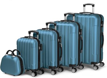 Набір валіз LALAHO 5 шт. з косметичкою, з ABS пластику, для подорожей, багаж з косметичкою та ручною поклажею, Бордовий (смужки)