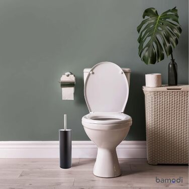 Щітка для унітазу Bamodi з тримачем – вільна щітка з довгим руків'ям та жорсткою щетиною для ретельного та легкого прибирання – ідеальна для ванної кімнати та гостьового туалету (Матовий Чорний, 1)