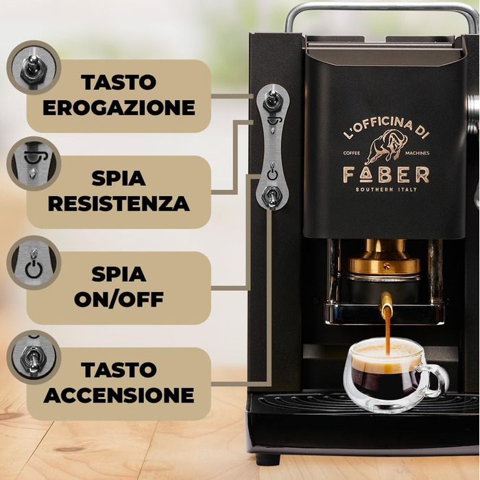 Кавова машина FABER Pro Deluxe для ESE-подушечок 44 мм, хром, латунний прес, матова чорна