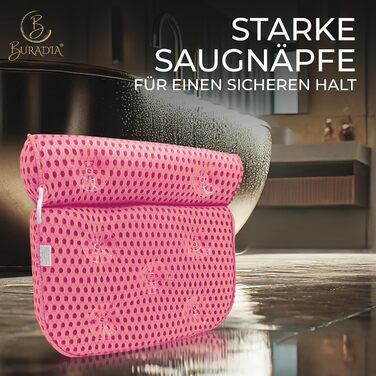 Bath Pillow incl. Wash Bag - Ultimate Comfort and Relaxation with Latest Air Mesh Technology - Bath Cushion for Bathtub with 7 Strong Suction Cups - Neck Pillow/Head Pillow (pink)