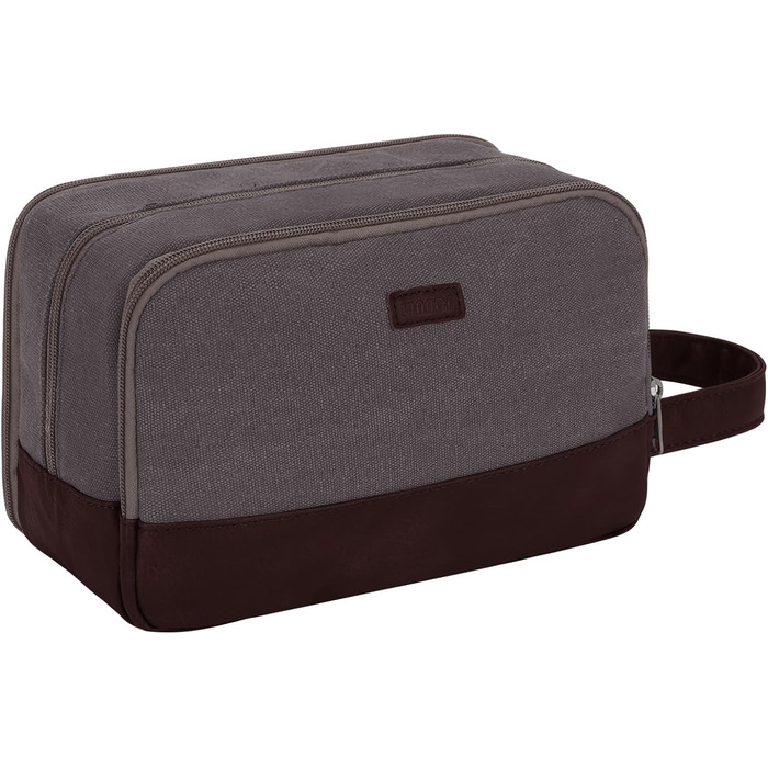 Чоловіча дорожня косметичка WANDF з канвасу, водонепроникна, веганська шкіра, для туалетних аксесуарів (зелена, тауп)