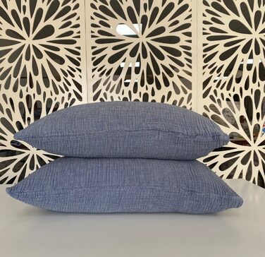 DEKADRON Throw Blanket made of 100% Cotton Muslin, 4-Layer, Soft Turkish Cotton, Muslin, Reversible, Indigo Blue (2 King-Size Pillowcases 50.8 x 89.9 cm)