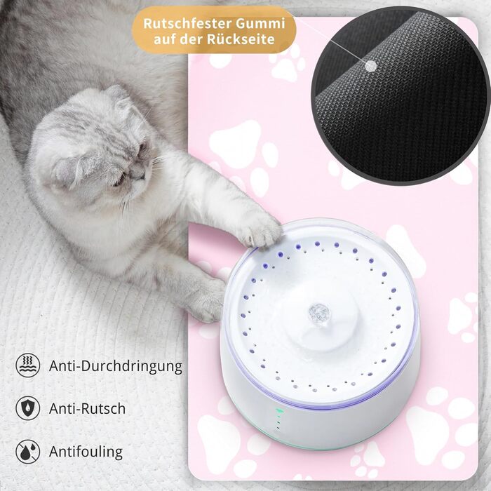 Підкладка під миску для котів JanYoo 50x35 см, водовідштовхувальна, неслизька, сіра (3-Рожевий)