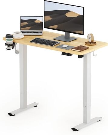 Електричний стіл Sanodesk з регулюванням висоти, 120x60 см, білий, з пам'яттю налаштувань, Ahorn+білий