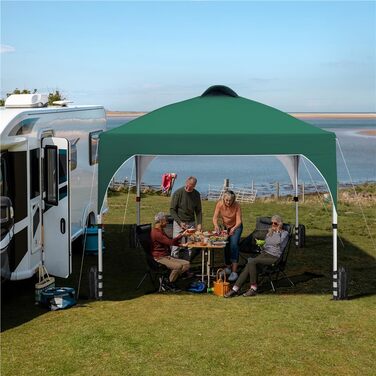 Yaheetech Folding Gazebo 2.4 x 2.4m Pop-Up Gazebo, Height Adjustable Garden Gazebo, Waterproof & Sun Protection Party Tent Garden Tent with Rolling Carry Bag for Outdoor Market Garden Yard, (Dark Green, 3x3m)
