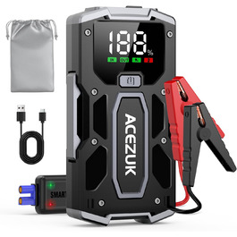 Портативний зарядний пристрій Starthilfe Powerbank 6000A для авто: запуск двигуна, LED-ліхтарик, великий екран, чорний M01