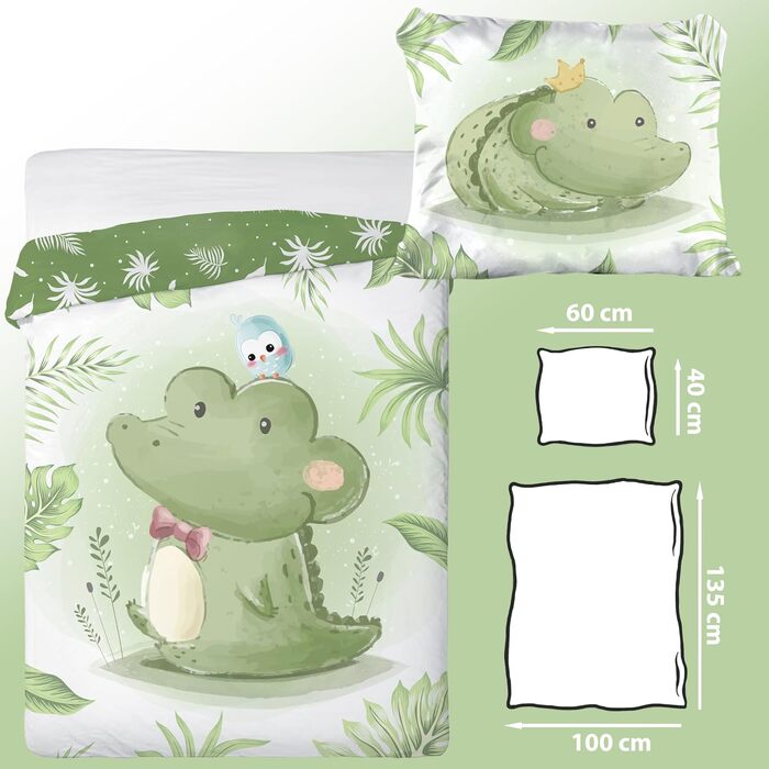 Дитяча постільна білизна CLEAVEN для ліжечка | 100% бавовна, м'яка та дихаюча | Постільна білизна для дітей, для спокійного сну | Двостороння постільна білизна для немовлят (Крокдил 016, 100x135 см)