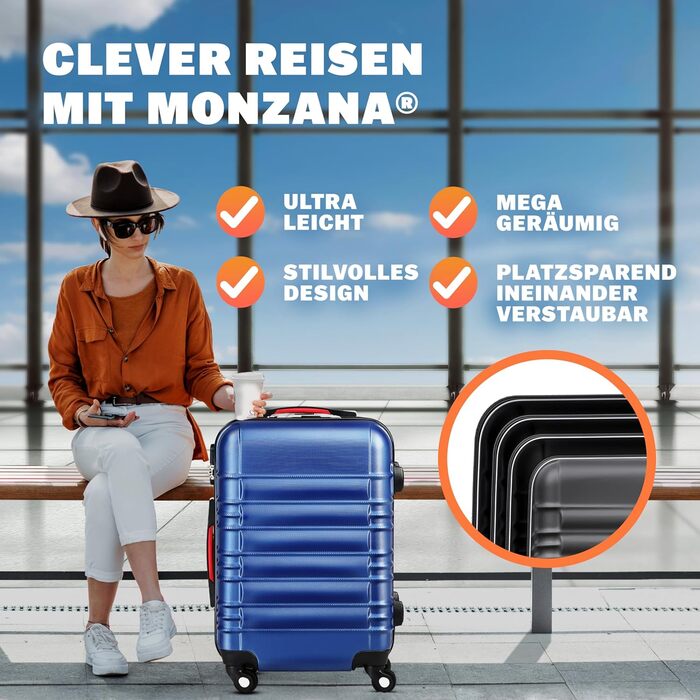 Набір валіз Monzana® 4 шт. з жорстким корпусом S-M-L-XL, ABS, Navy Blue