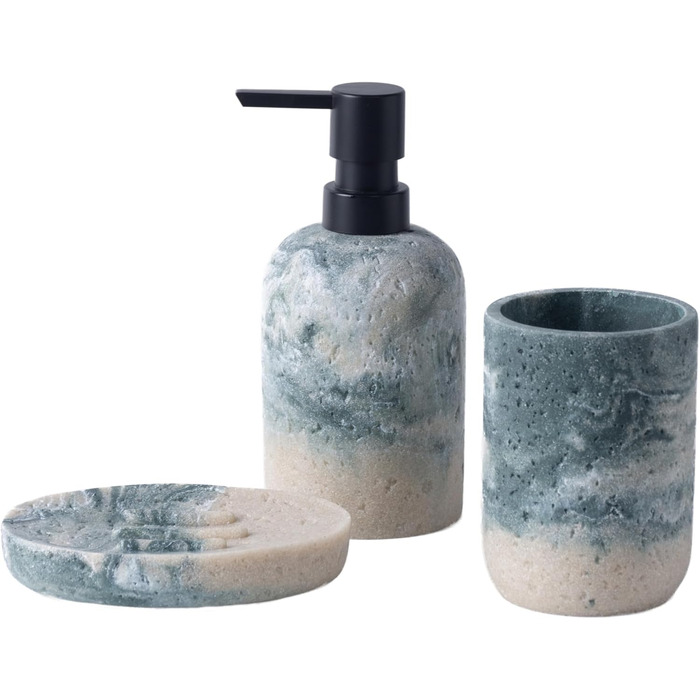 Набір для ванної кімнати 3 в 1: дозатор для мила, мильниця та тримач для зубних щіток, білий (сіро-зелений), DREI