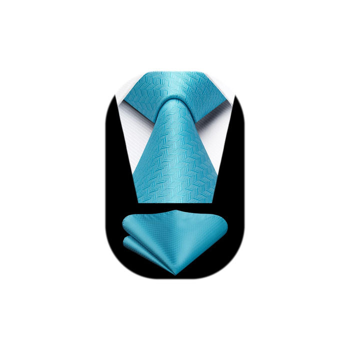 Краватка для чоловіків HISDERN на весілля з кишеньковим хустинкою. Класичний візерунок: клітинка, «курячий лап». Набір краваток та хустинки для бізнесу (аква блакитний)