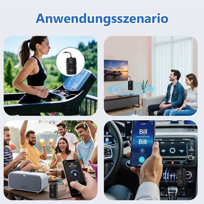 Bluetooth 5.4 адаптер ElecMoga 2-в-1: передавач та приймач, підтримка 2 пристроїв, для авто, телевізора, навушників