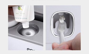 Автоматичний диспенсер зубної пасти та тримач для зубних щіток MHTECH (сірий) - комплект з 2 пресователями, 4 чашками та місцем для 5 щіток