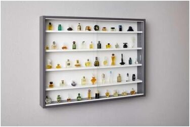 Колекційна підвісна вітрина Inter Link Collecty з МДФ і скла, сіро-біла, 80x60x9,5 см, настінна полиця для експонатів
