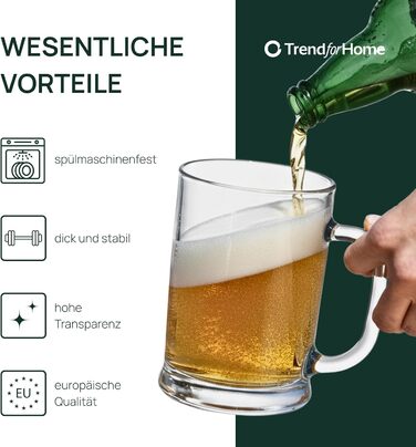 Набір пивних кухлів TREND FOR HOME 0,5л (6 шт) скляні з ручкою, прозорі Ulf