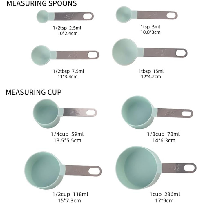 8-Piece Set of Measuring Cups and Spoons, Kitchen Measuring Spoons, Measuring Tools for Cooking and Baking, Durable PP (Color: C, Size: as shown)