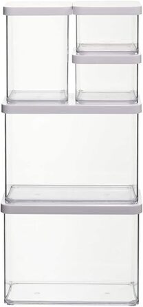 Rotho Loft 5-Piece Storage Canister Set with Lids, Various Sizes, Food-Grade Plastic (PP), BPA-Free, 2 x 2.1l, 1 x 1.0l, 2 x 0.5l (30.0 x 21.0 x 15.0 cm) (transparent/white)