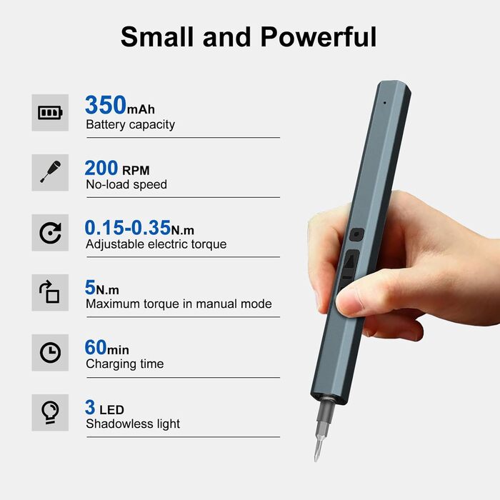 Dinow 30 в 1 Електричний набір викруток, акумуляторний, з LED-підсвічуванням, 2 швидкості, регулювання крутного моменту. Підходить для ремонту ноутбуків, окулярів, годинників, DIY-робіт